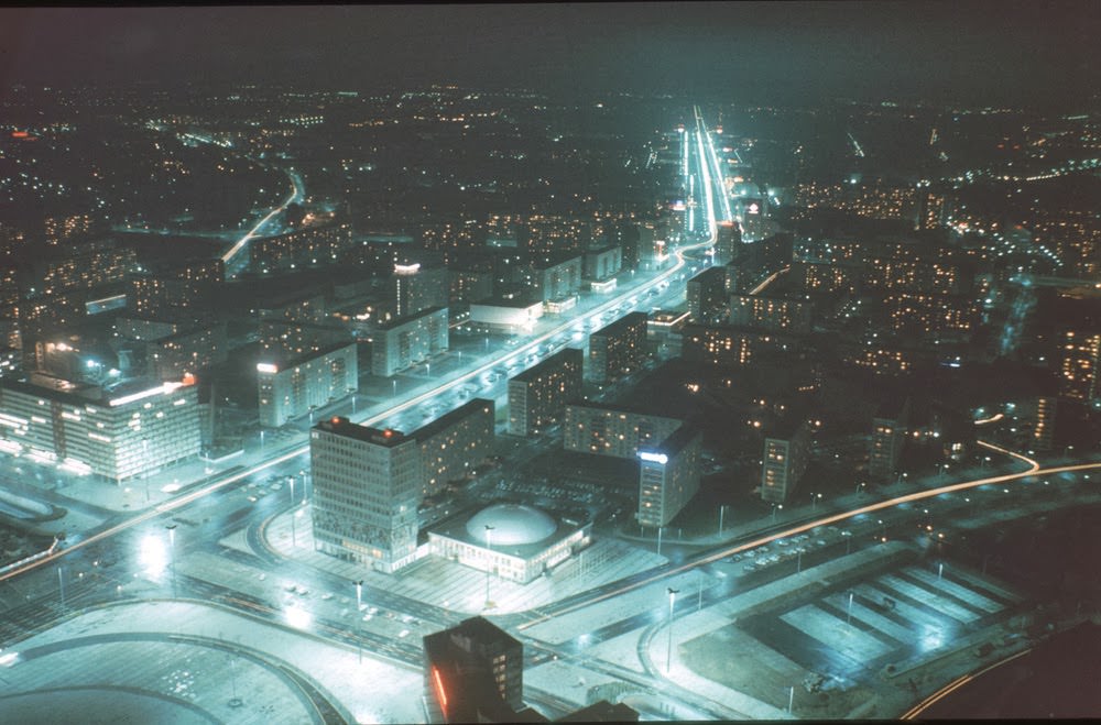 Nightlight photo from TV-tower, Alexanderplatz and Karl-Marx Allee.
