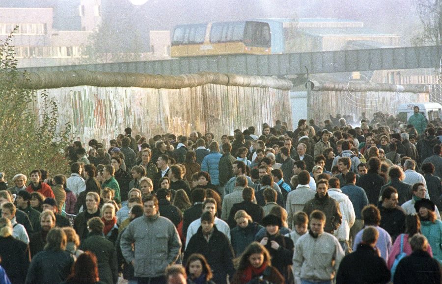 Thousands walked along the Berlin Wall between Potsdamer Platz and the Brandenburg Gate November 18.