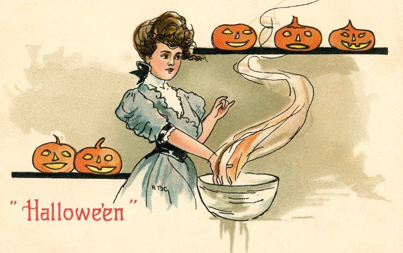 Woman with Bowl and Jack-o'-Lanterns