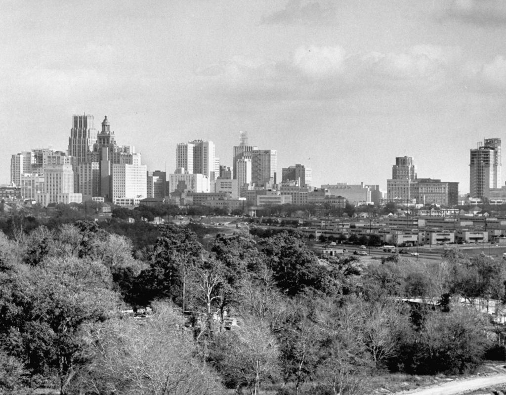 Skyline view of Houston, 1950s.