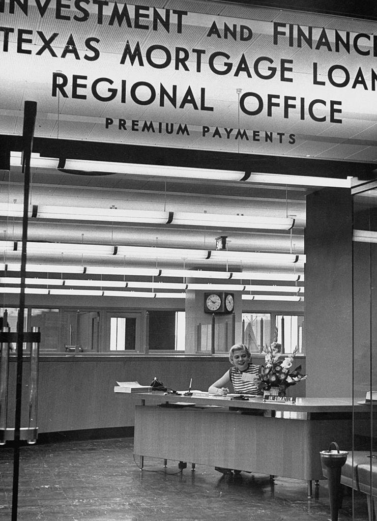 Receptionist desk at Houston office of Prudential Life Insurance Co, 1952.