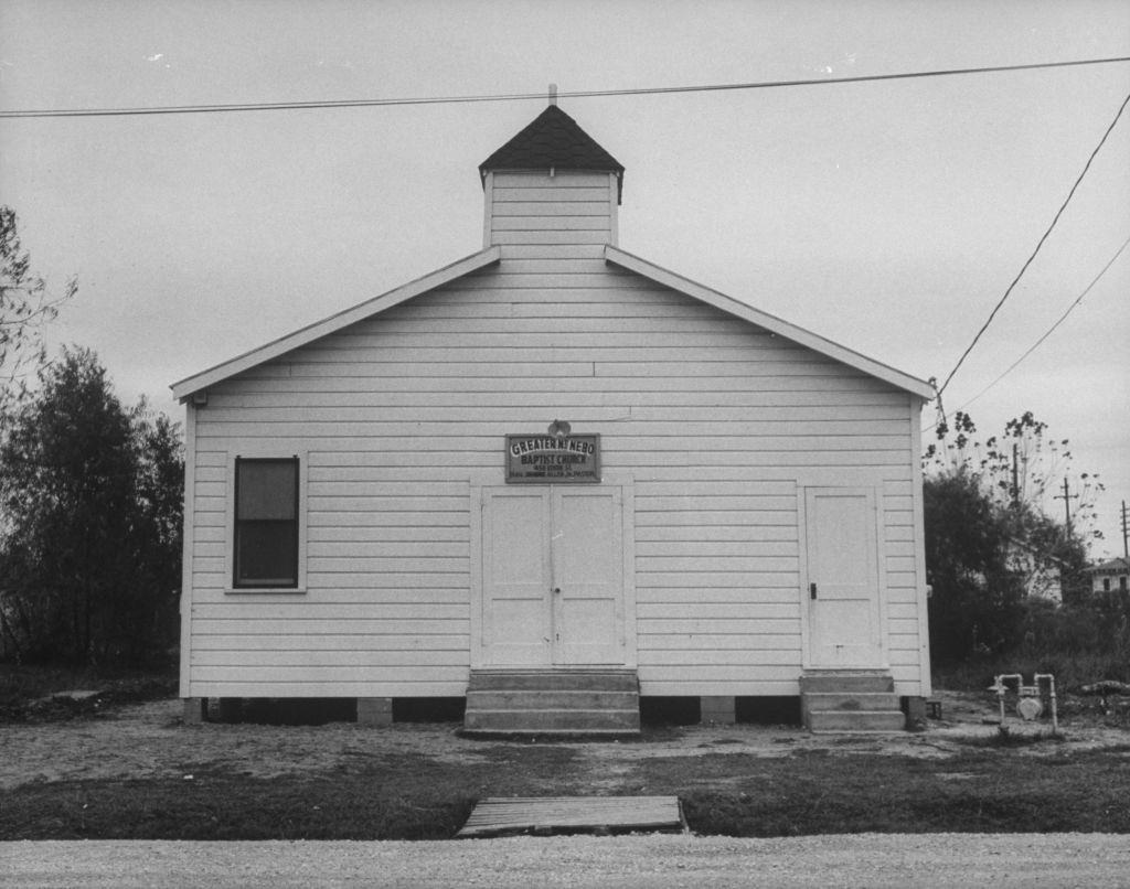 A view of one the many churches that are being constructed in Houston, 1955.