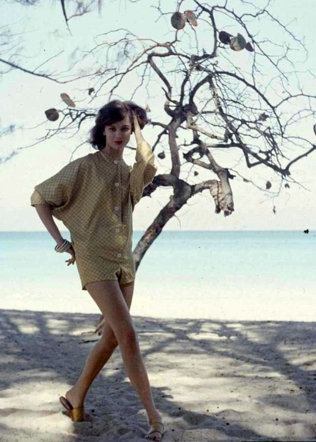 Isabella in beach fashions. Havana, Cuba, 1958