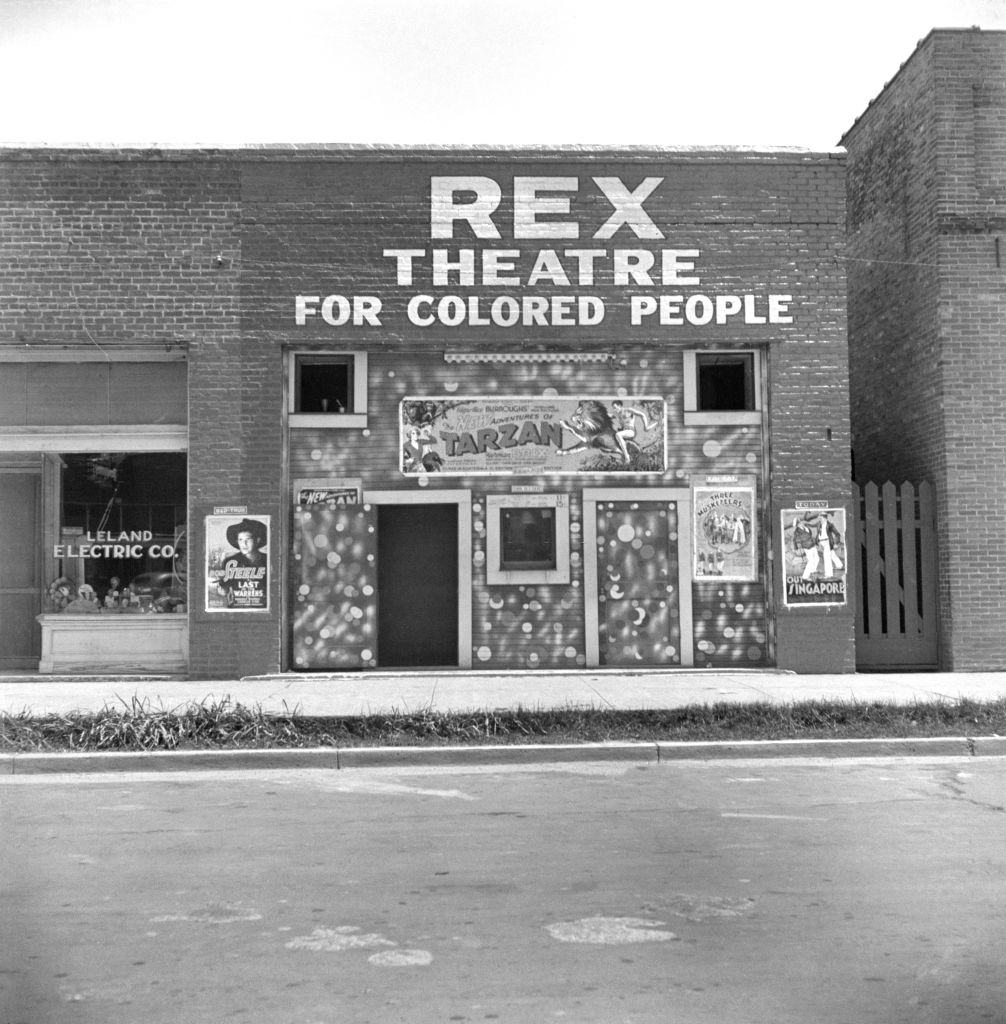 Theater with Sign "Rex Theater for Colored People", Leland, Mississippi, 1937.