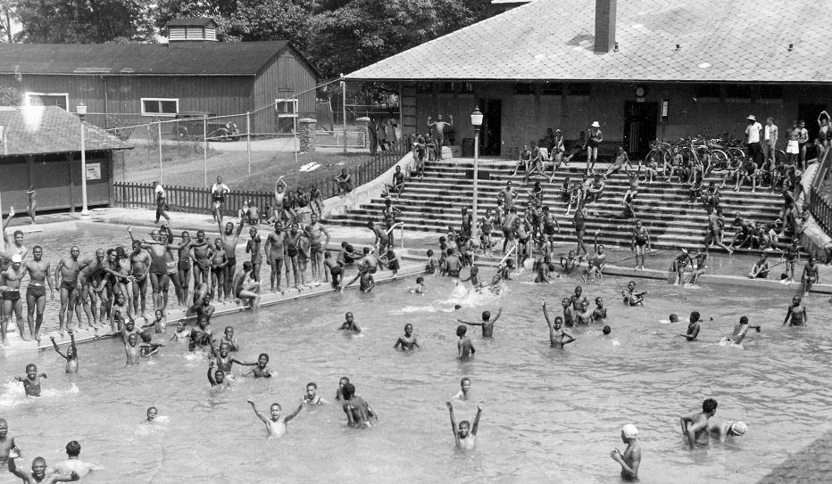 African-American children in a segregated swimming pool at Druid Hill Park, Baltimore, Maryland, July 4, 1940.