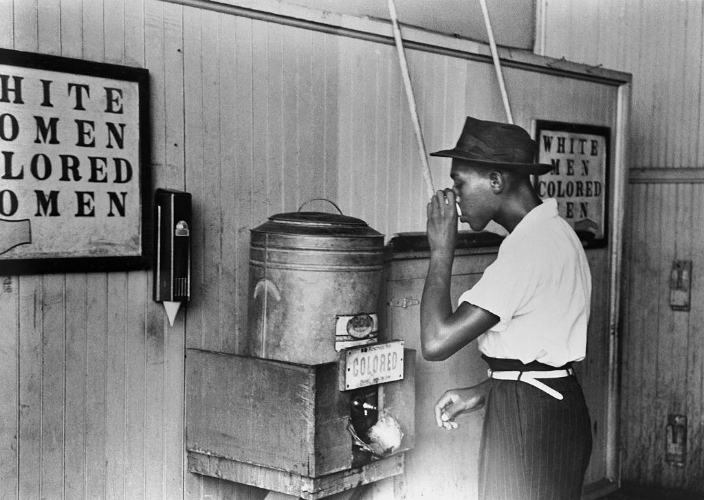 Drinking fountain for colored men in a streetcar terminal in Oklahoma City, 1939.
