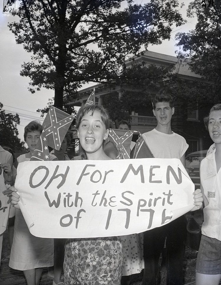 Racist Holds Anti-Integration Sign, Arkansas 1959