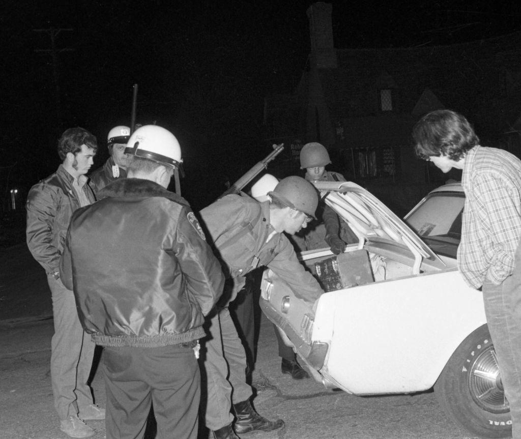 Student's cars are searched during Kent State University lock down.