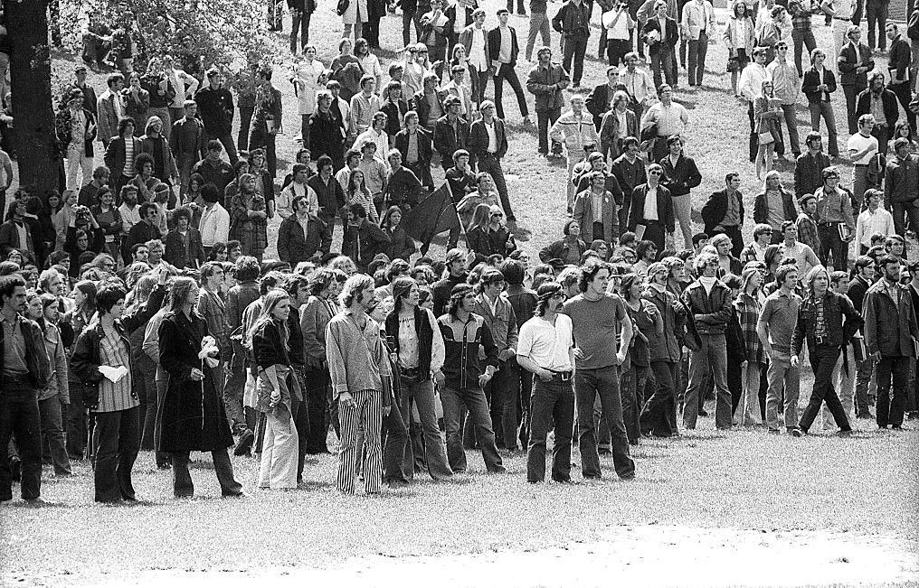 Students at the base of Blanket Hill, during an anti-war demonstration, May 4th 1970.