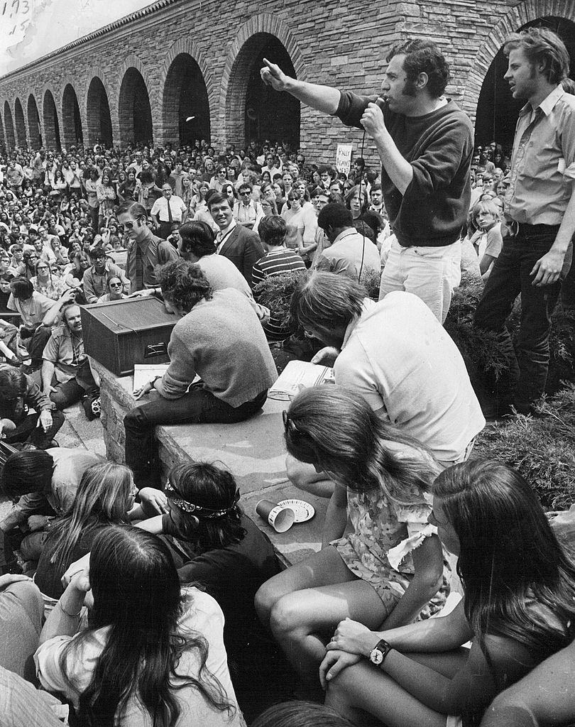 Robert Fitter, assistant professor of law at CU Law School, exhorts students to strike Thursday in memorial protest over killing of four students, May 5th 1970