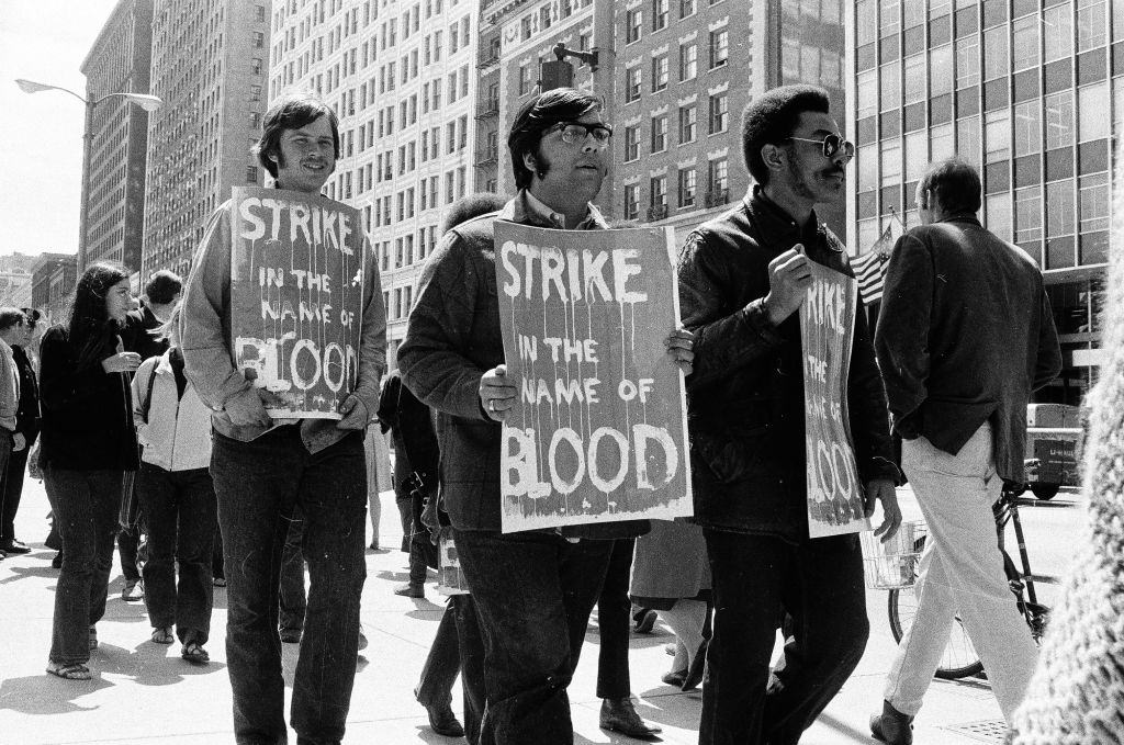 University students protest the Vietnam War and the Kent State University shooting, Chicago, May 5, 1970.