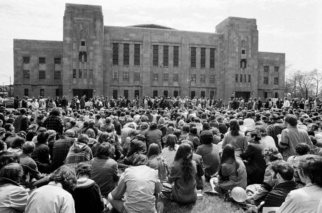 University of Chicago students march to the Washington Park national guard armory, 53rd Street and Cottage Grove Avenue.