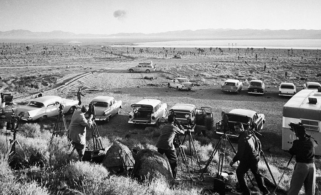 Newsmen Photographing Atomic Test in Nevada Desert, 1958