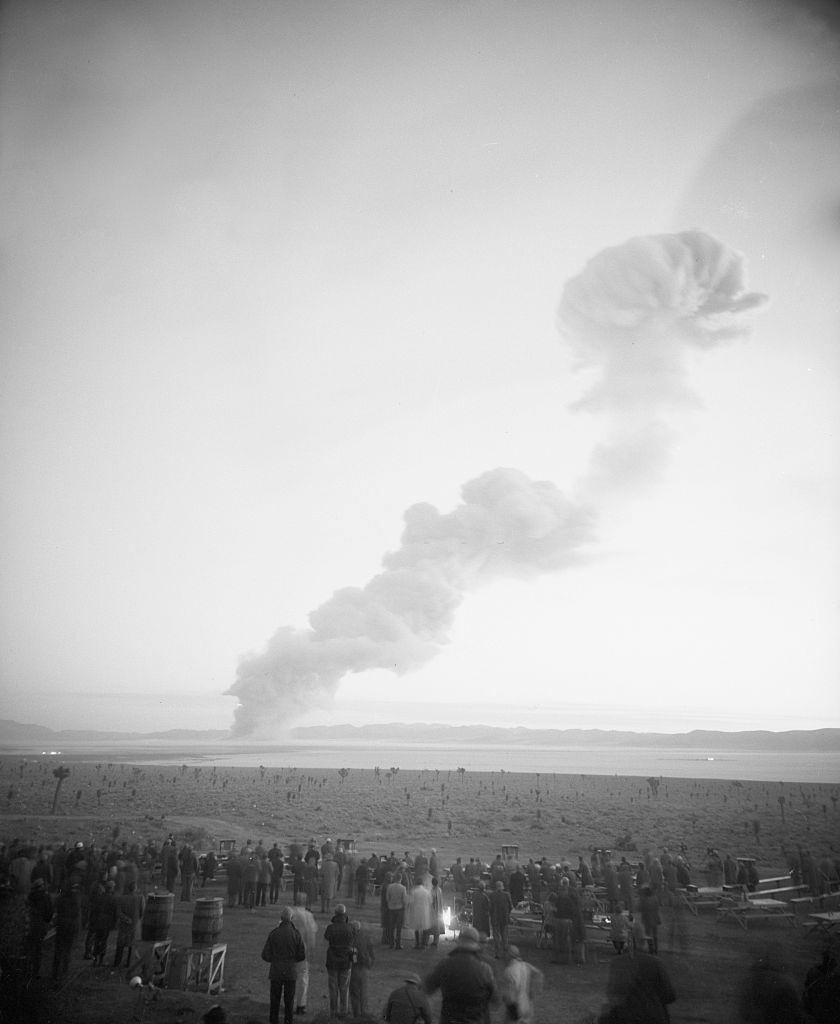 Spectators watching Atomic Bomb Explosion, 1952.