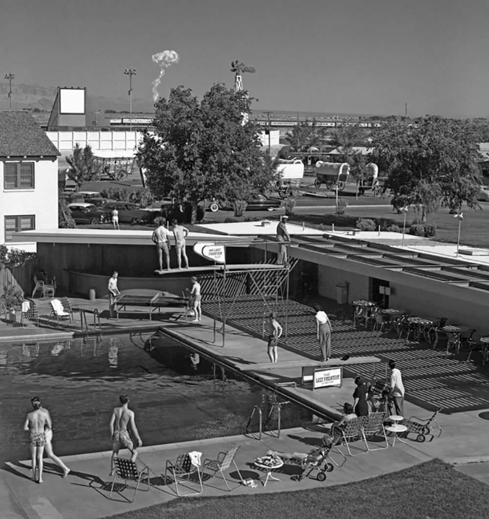Watching poolside. Nuclear tests were a rather ordinary part of life in Las Vegas.