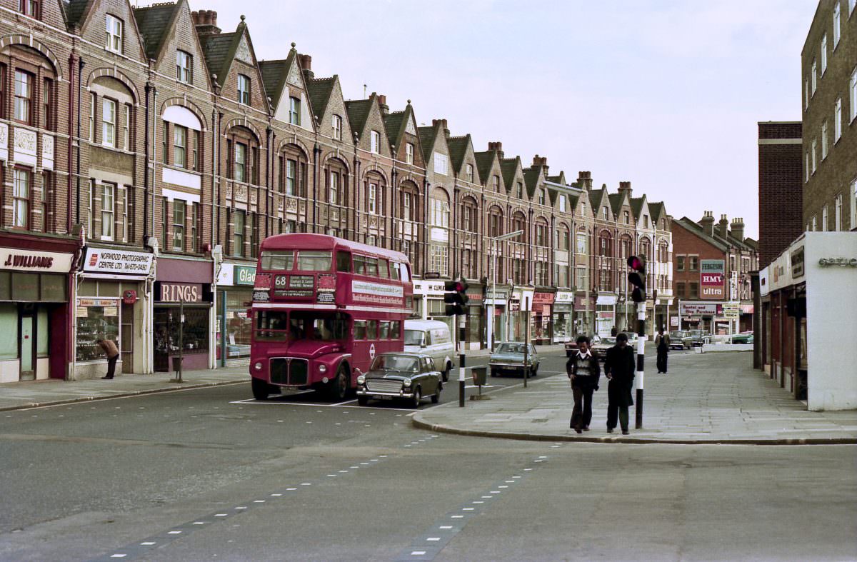Routemaster in West Norwood, March 1975