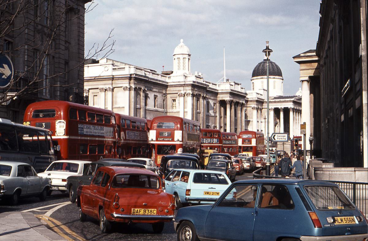 Trafalgar Square traffic jam, April 1976