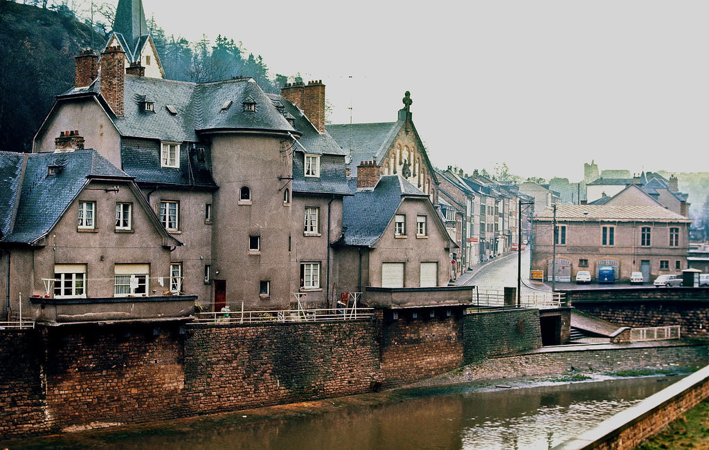 On the Alzett River Front, The Old Quarter of Pfaffenthal, Luxembourg City, Jan 1972
