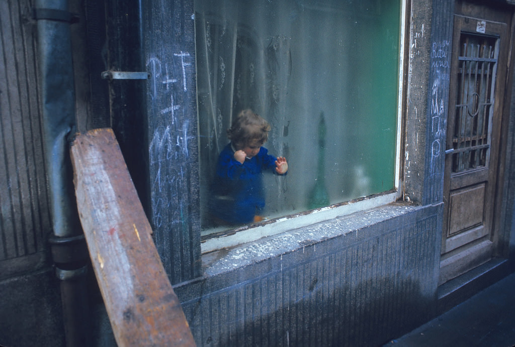 The girl in the window. Old Luxembourg City, Jan 1972