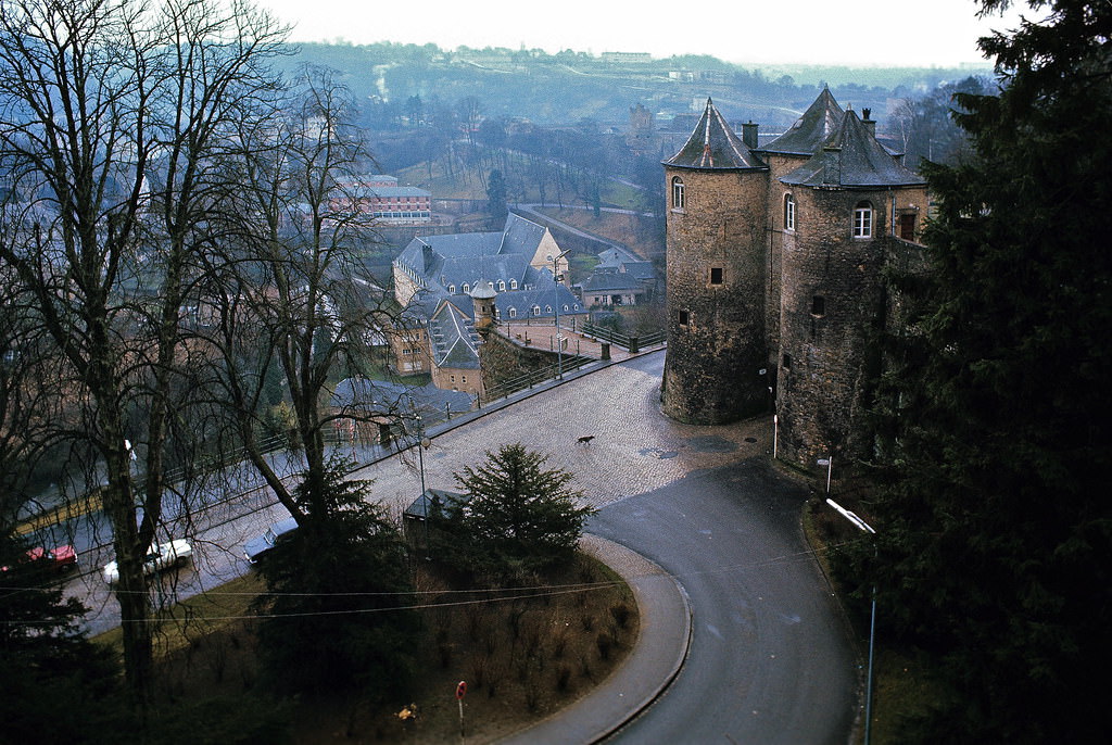 These Towers formed the Porte du Pfaffenthal, the fortified gate into the city dating back to 1685. Luxembourg City, Jan 1972
