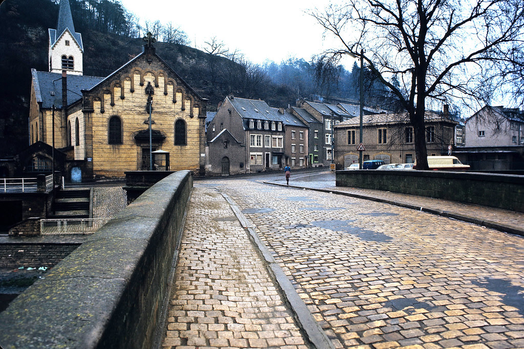 Looking Across the Rue du Pont Bridge, Luxembourg City, Jan 1972