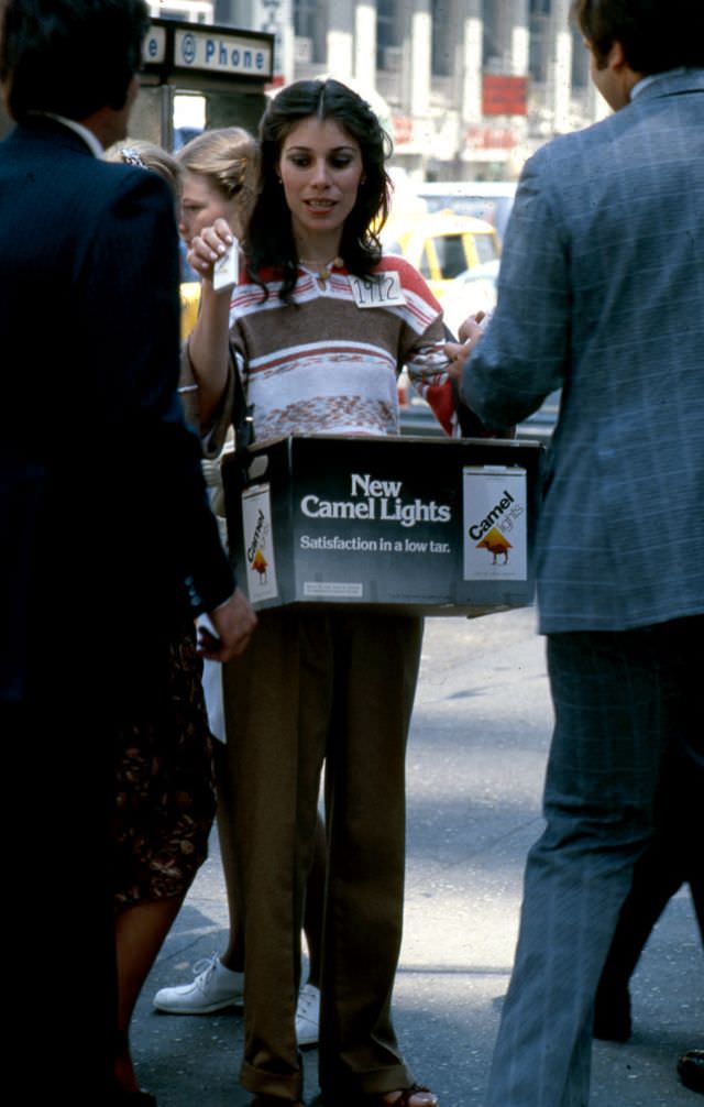 Girl promoting "New Camel Lights", Manhattan, 1978