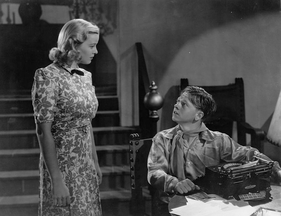 Mickey Rooney with Cecilia Parker in the movie 'Out West With The Hardys', 1946.