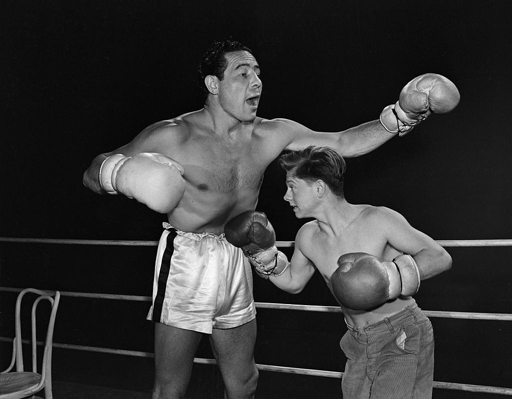 Mickey Rooney Boxing with Max Baer, 1938.