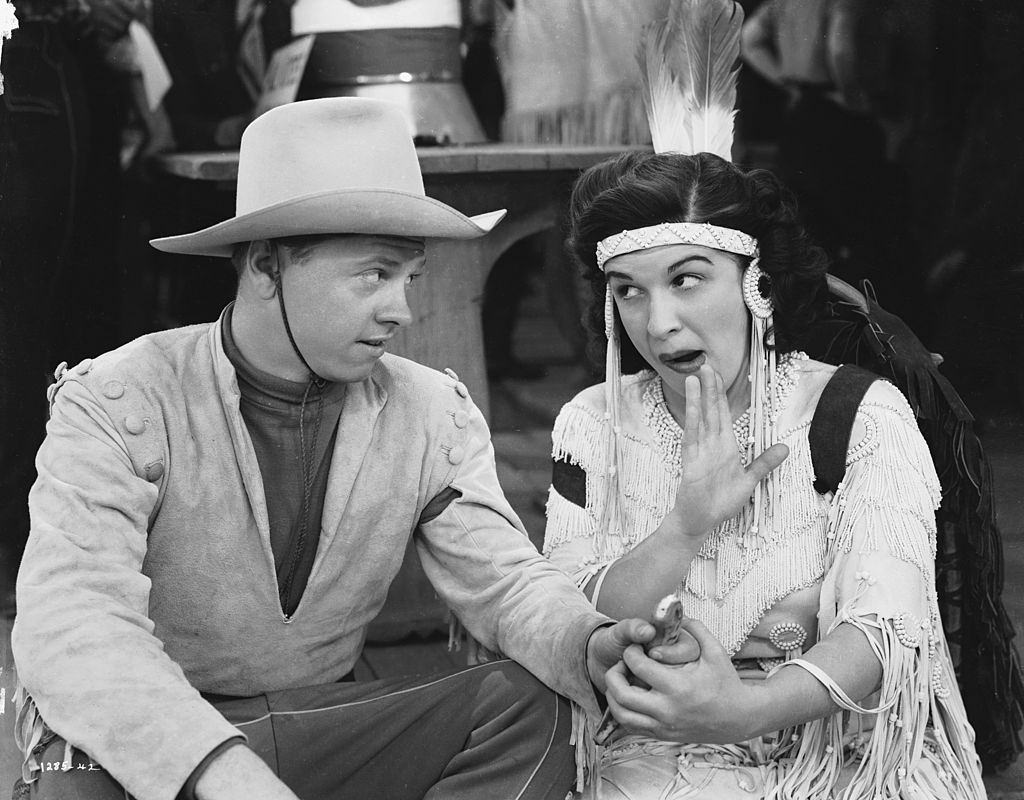 Mickey Rooney with Nancy Walker in a scene from Norman Taurog's film 'Girl Crazy', 1943.