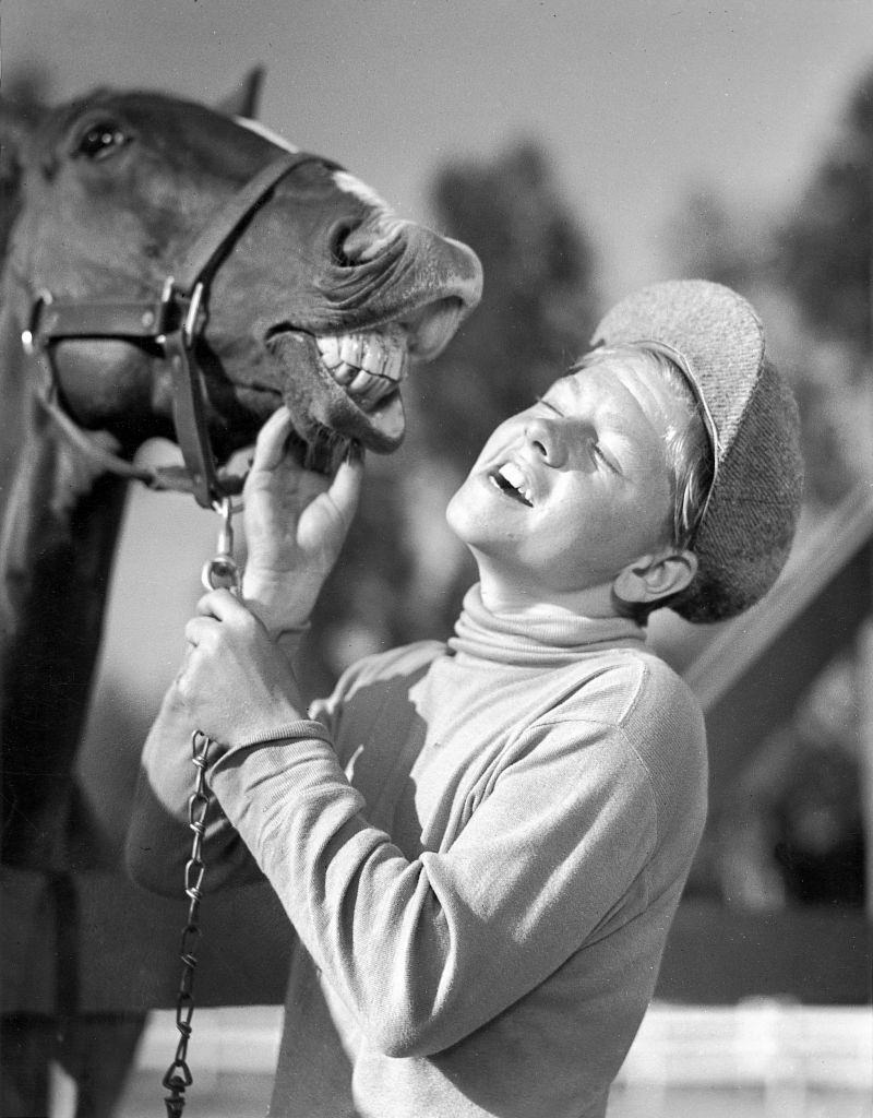 Kidsstar Mickey Rooney with horse, 1930.
