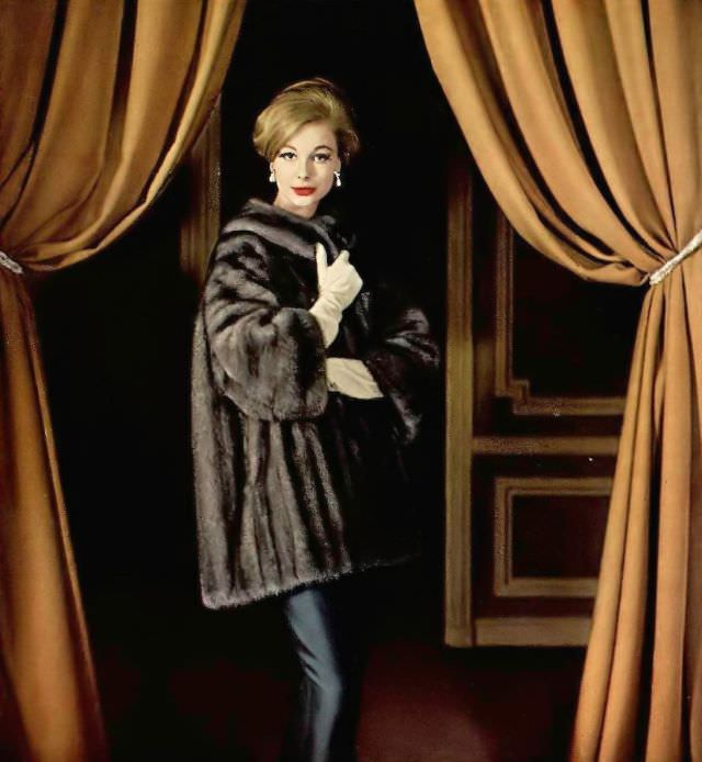 Monique Chevalier in Lutetia EMBA mink coat, 1958