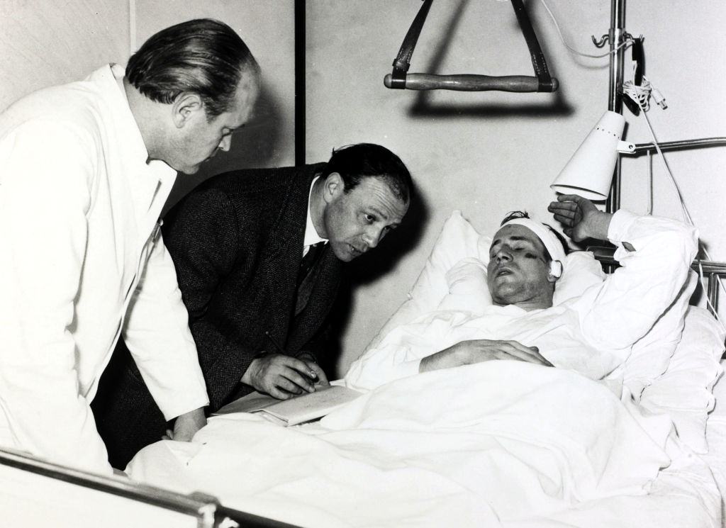 Manchester United's Bobby Charlton is interviewed at the Isar hospital in Munich. February 1958.