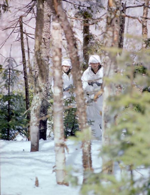 Camouflage snow suits, c. 1981–1984.