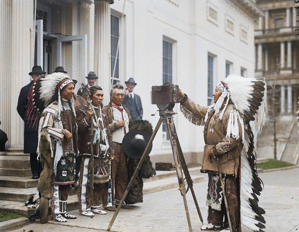 Native Americans at the White House in traditional dress, were only granted full US citizenship in 1924