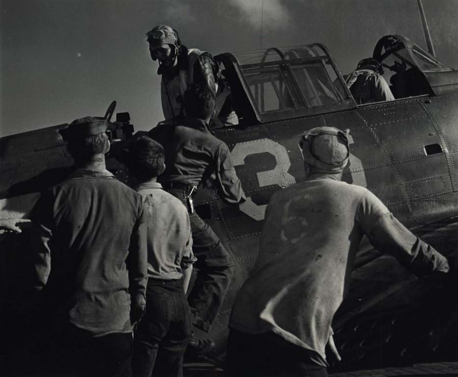 Men Getting in Aircraft, 1943.