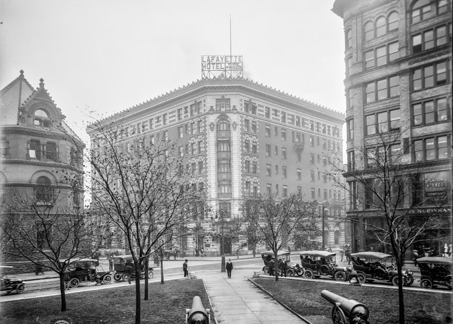 Lafayette Square, wIth the Buffalo Public Library and The Hotel Lafayette.