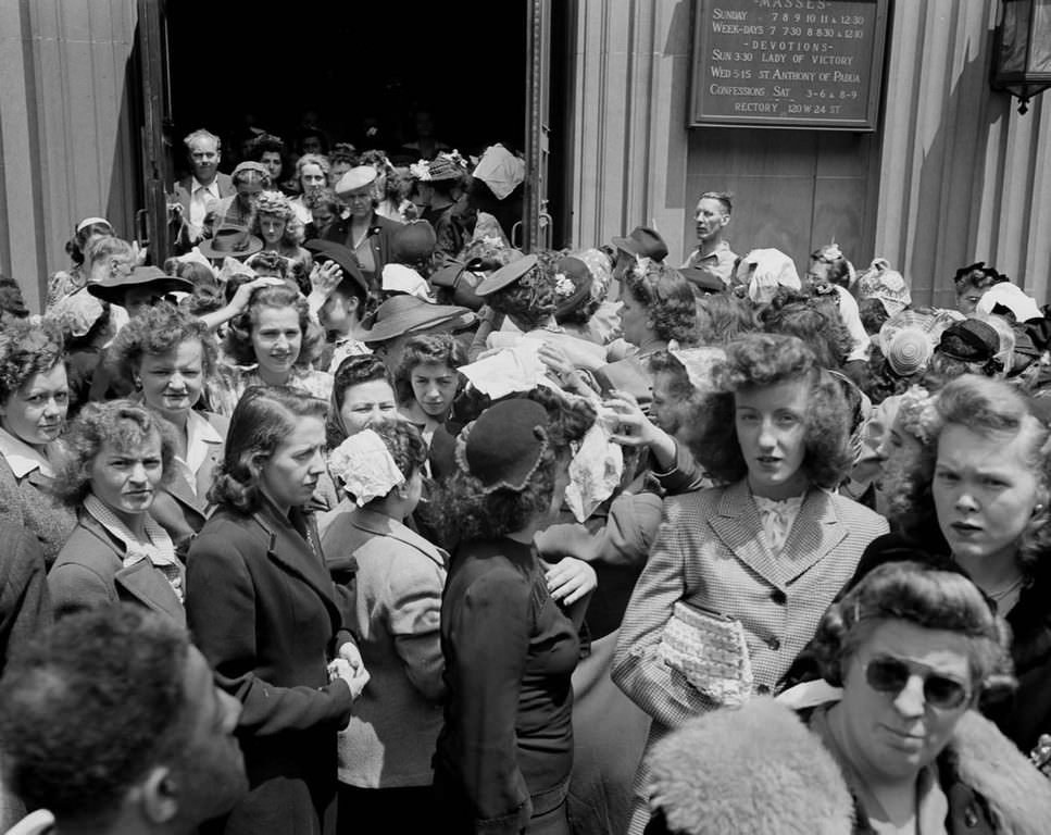 Worshippers outside St. Vincent de Paul’s church.