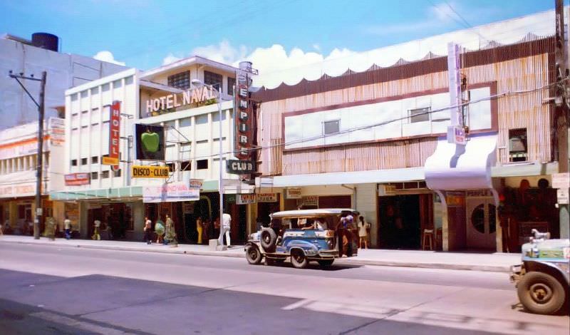 The Apple Disco (not a true disco) and the Purple Haze Club (at right with the curved projection above the entrance)