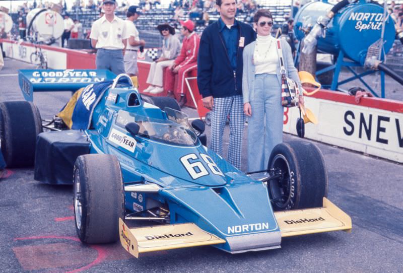 Posing for their photograph by Tom Sneva's Norton Spirt McLaren/Offy