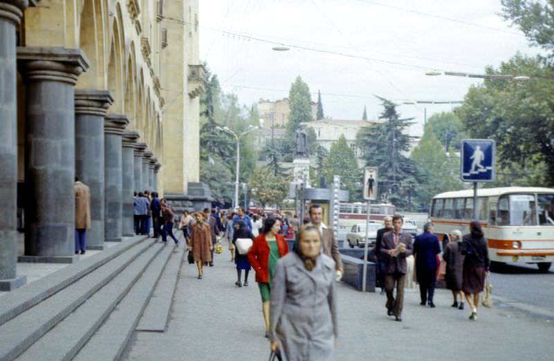 In the background a monument of Shota Rustaveli, Tbilisi, 1970s