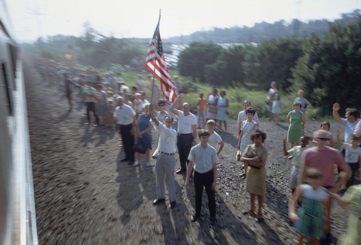 Mourners Watching Robert F. Kennedy’s Funeral Train Pass by From New York City to Washington DC on June 8 1968