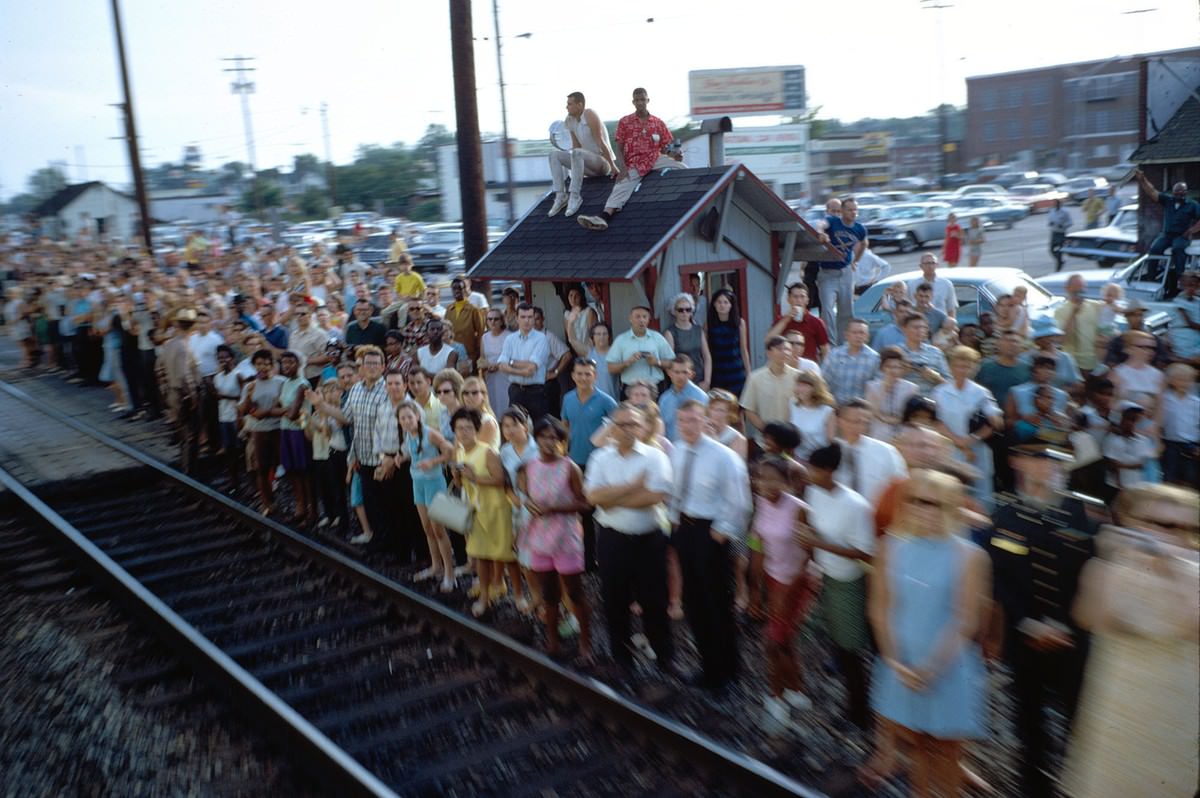 Mourners Watching Robert F. Kennedy’s Funeral Train Pass by From New York City to Washington DC on June 8 1968