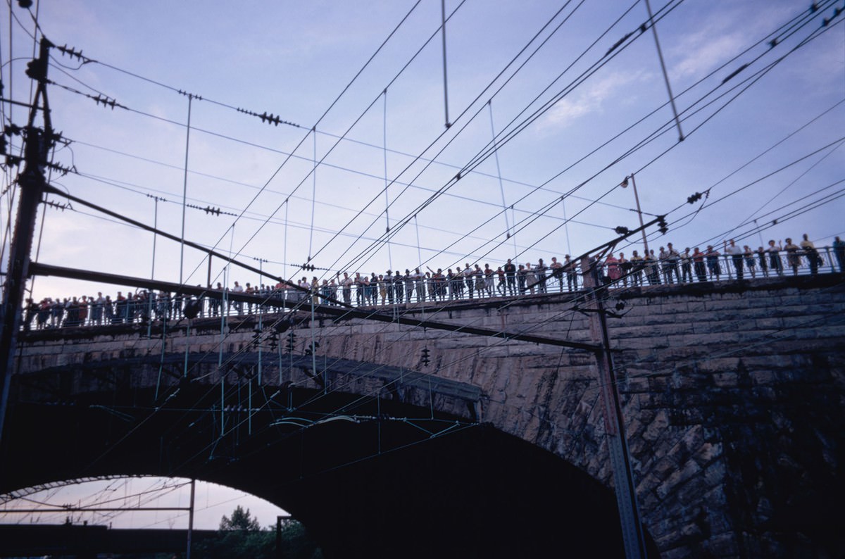 Mourners Watching Robert F. Kennedy’s Funeral Train Pass by From New York City to Washington DC on June 8 1968