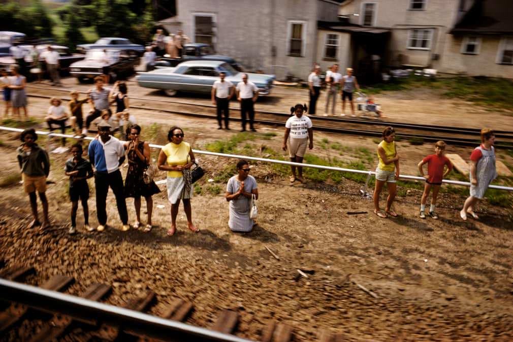 Mourners Watching Robert F. Kennedy’s Funeral Train Pass by From New York City to Washington DC on June 8 1968