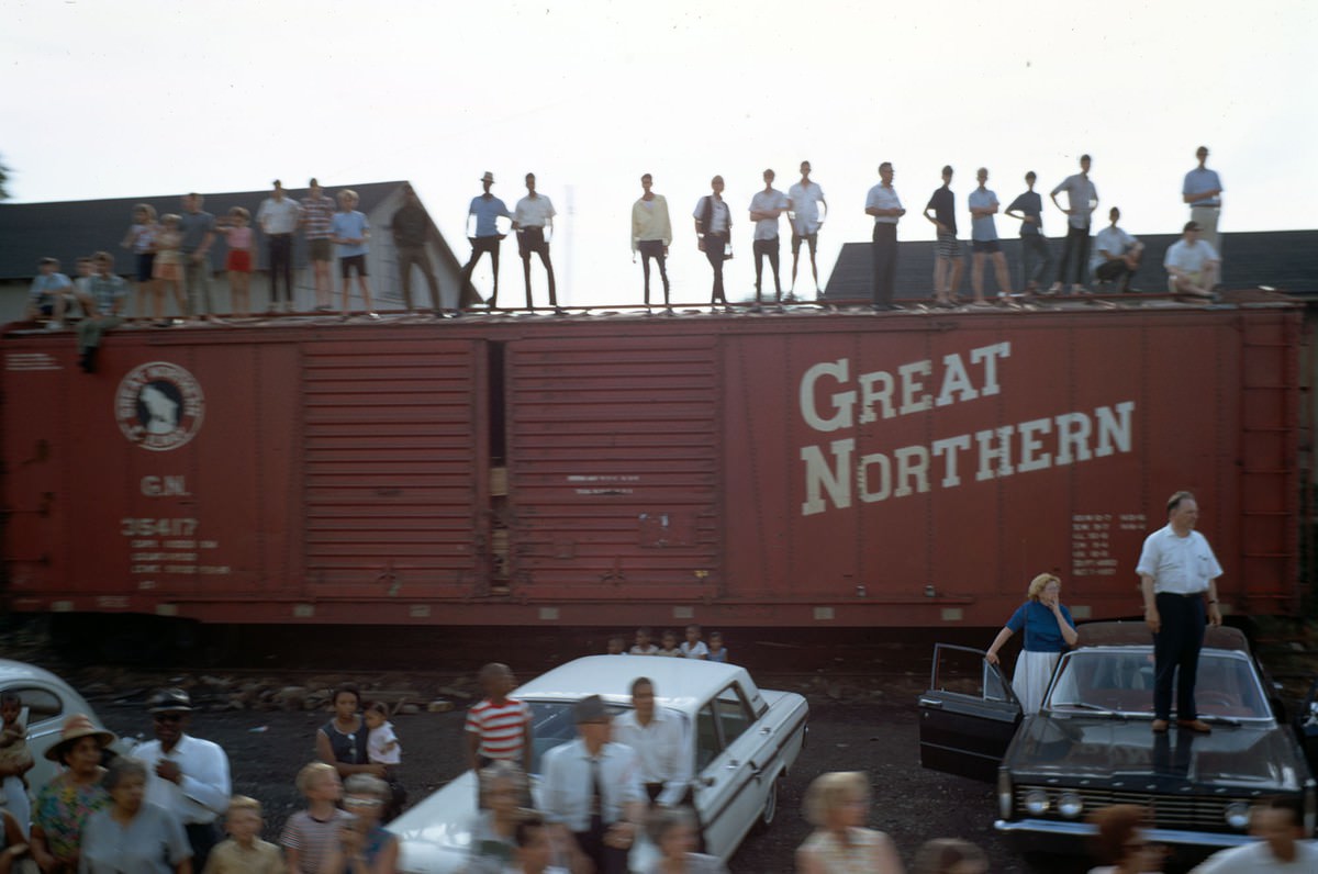 People standing above the train, June 8, 1968.