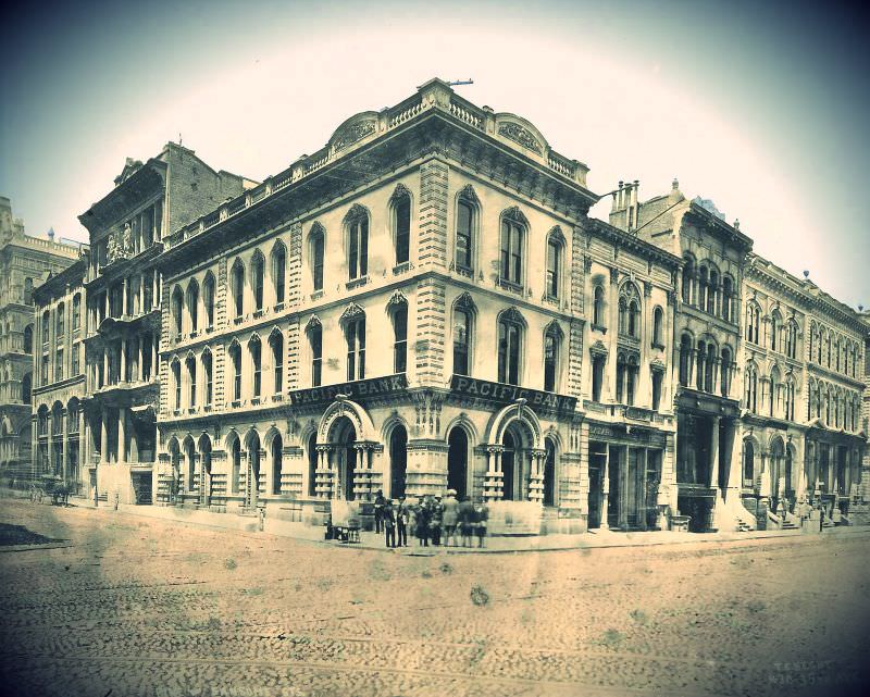 Pacific Bank of San Francisco, located at the corner of Pine and Sansome Streets, 1890s.