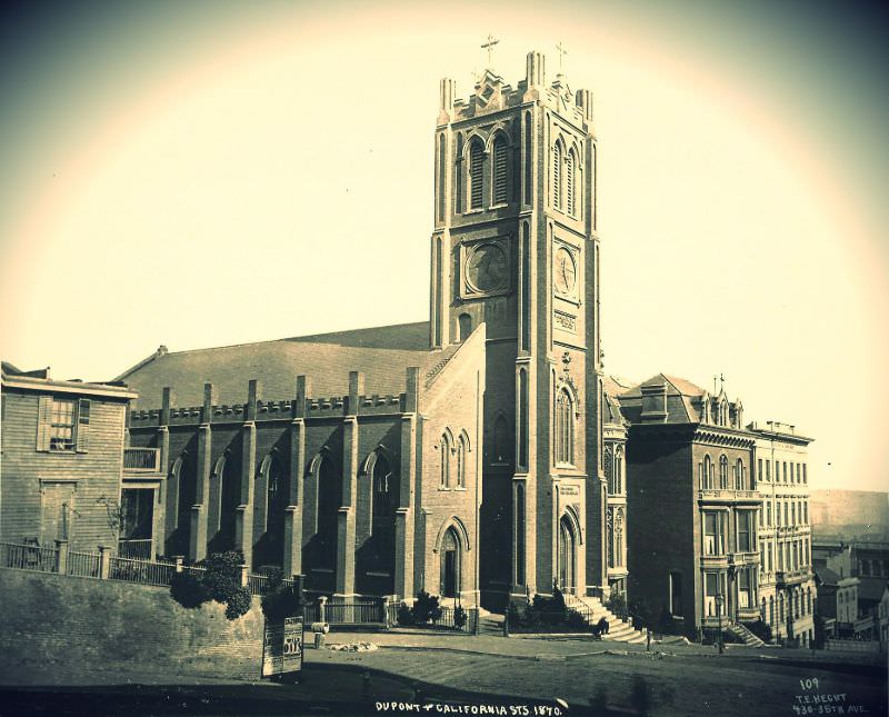 The old St. Mary's church at Dupont (Grant) and California Street, 1890s.