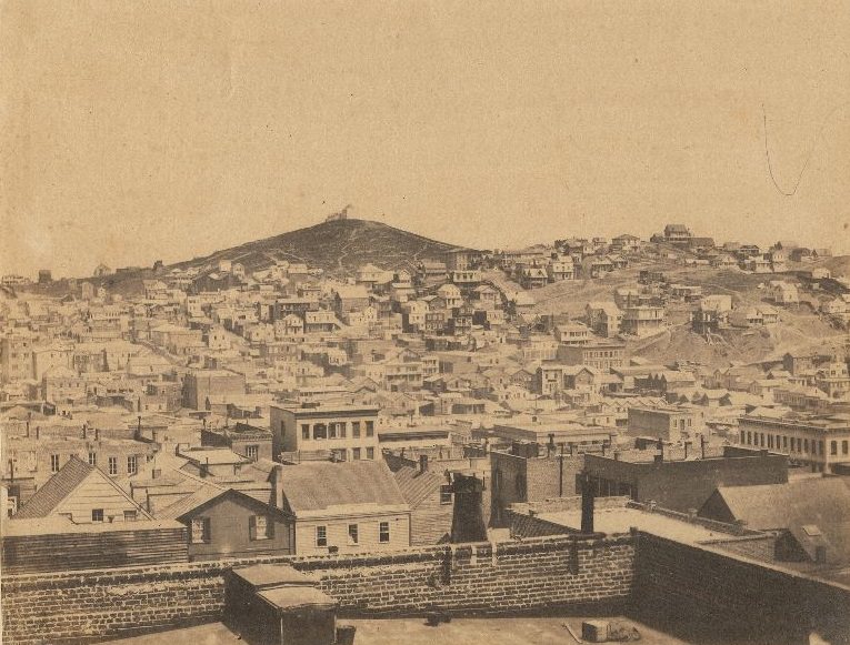 Telegraph Hill, taken from corner of Stockton and Sacramento streets