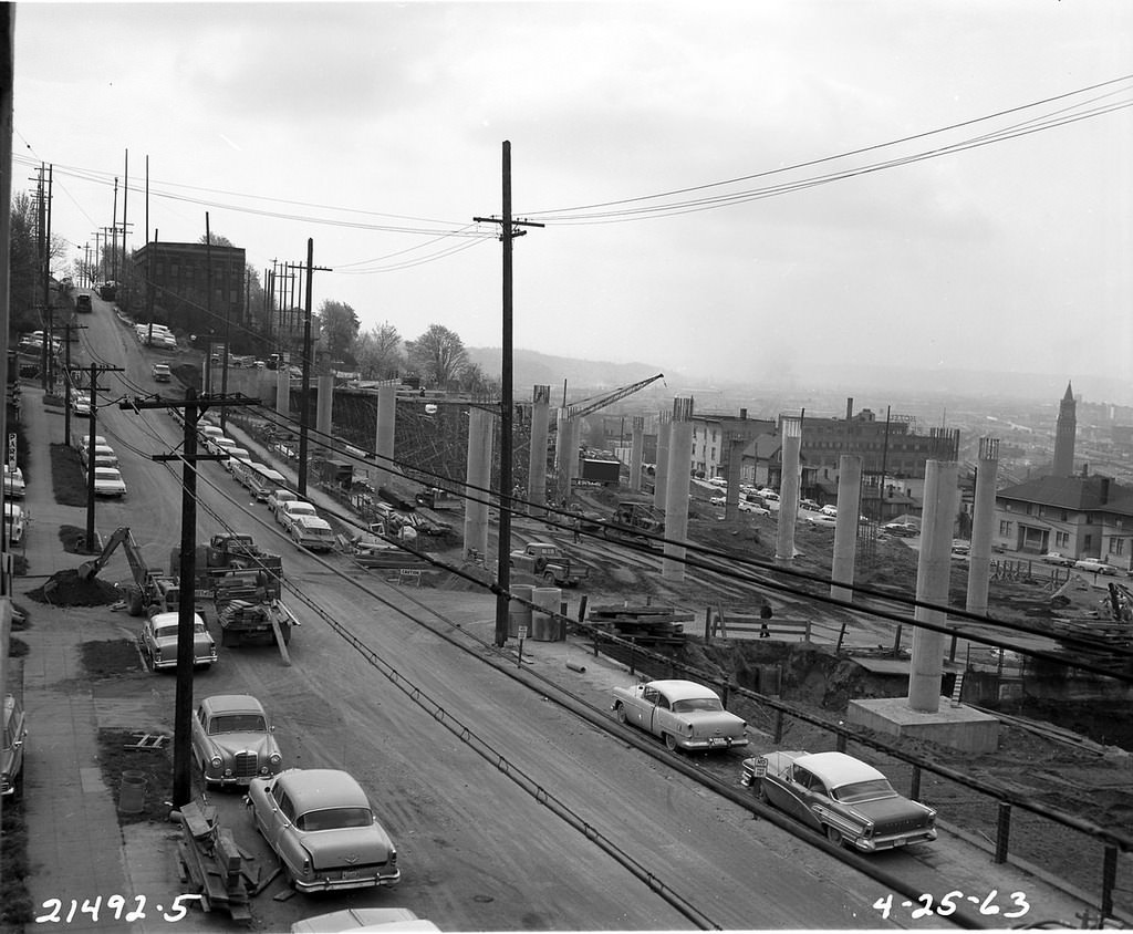 James Street freeway overpass under construction, 1963