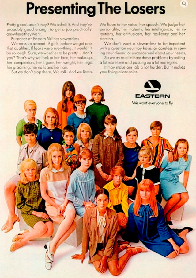 The qualifications for Eastern Airlines stewardesses in the 1970s: “Sure, we want her to be pretty…